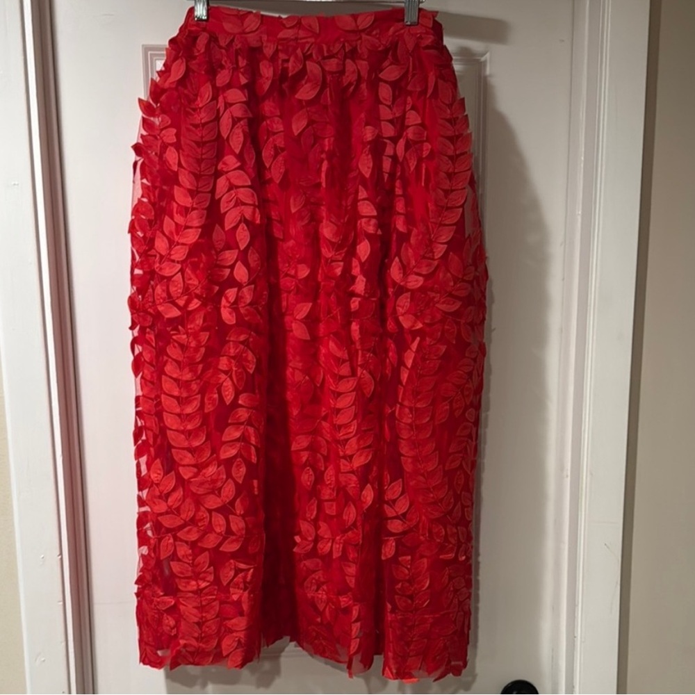 Anthropologie Vibrant Red Leaf A-Line Skirt